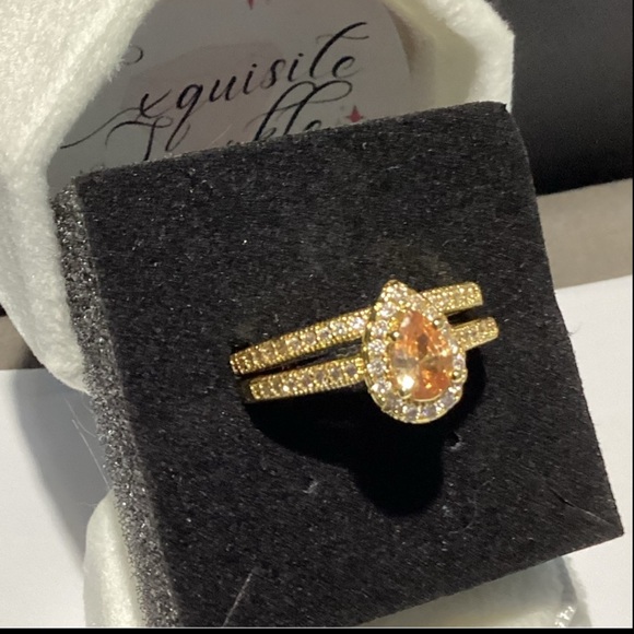 Huitan Jewelry - 💋Beautiful 10k Gold Vermeil Pear Cut WaterDrop Morganite Cz Diamond Halo  Set